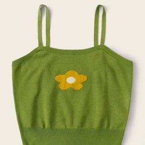 Green Flower 70s Style Crop Top Summer